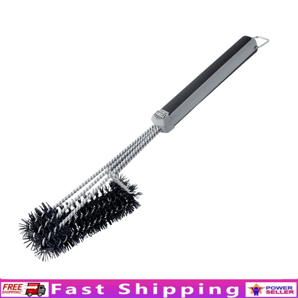 

Stainless Steel Nylon Grill Brush with Long Reach Ergonomic Handle Heavy Duty Design Outdoor Cooking Easy Storage Hook