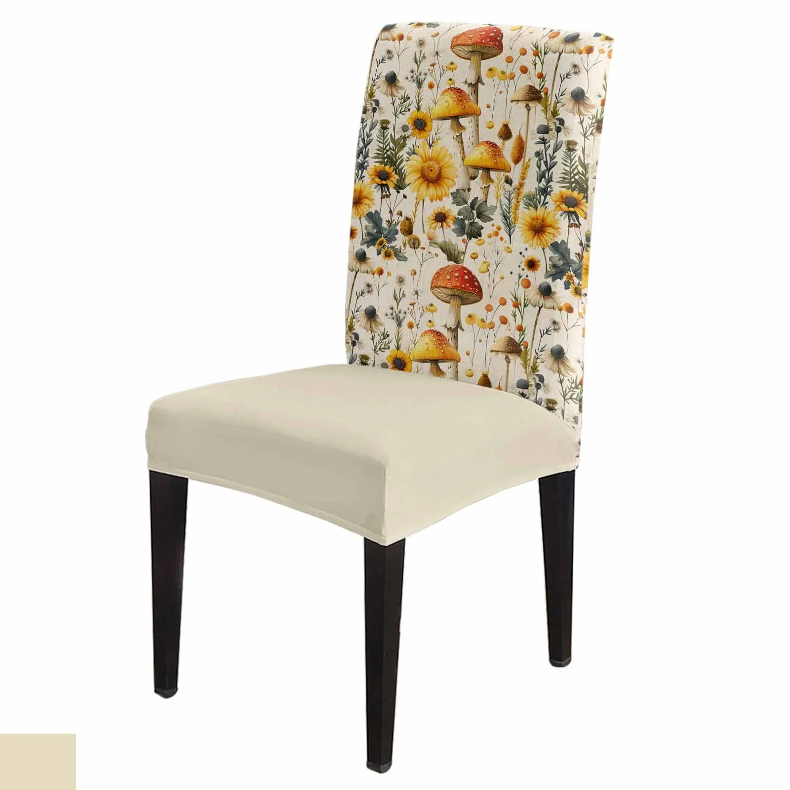 

Mushroom Sunflower Flower Plant Vintage Chair Cover for Dining Room Spandex Stretch Seat Cover for Wedding Banquet Seat Case