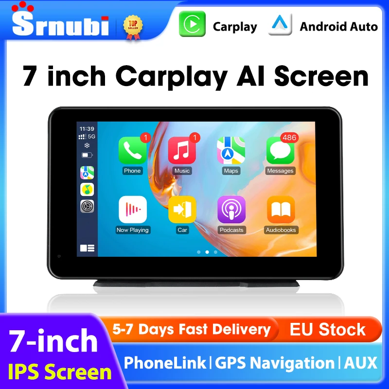 Autoradio Portable sans fil Carplay, 7 pouces, Android Auto, lecteur à écran tactile IPS, tableau de bord de Navigation GPS, moniteur de voiture Bluetooth