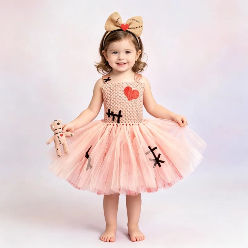 

New Halloween Kids Outfit, Puffy Tulle Dress Three-Piece Set, Children's Festival Party & Stage Performance Costume Suit
