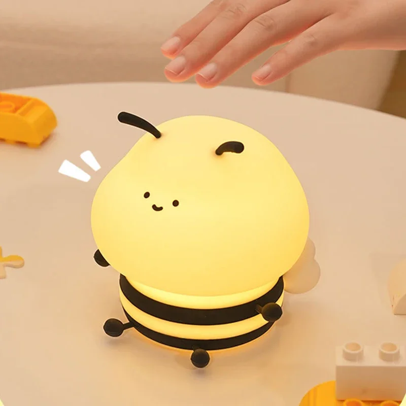 Soft Honeybee Night Lights para crianças, proteção para os olhos, cabeceira do quarto, lâmpada de silicone, crianças, bebê, abelha Nightlight, recarregável, presente bonito