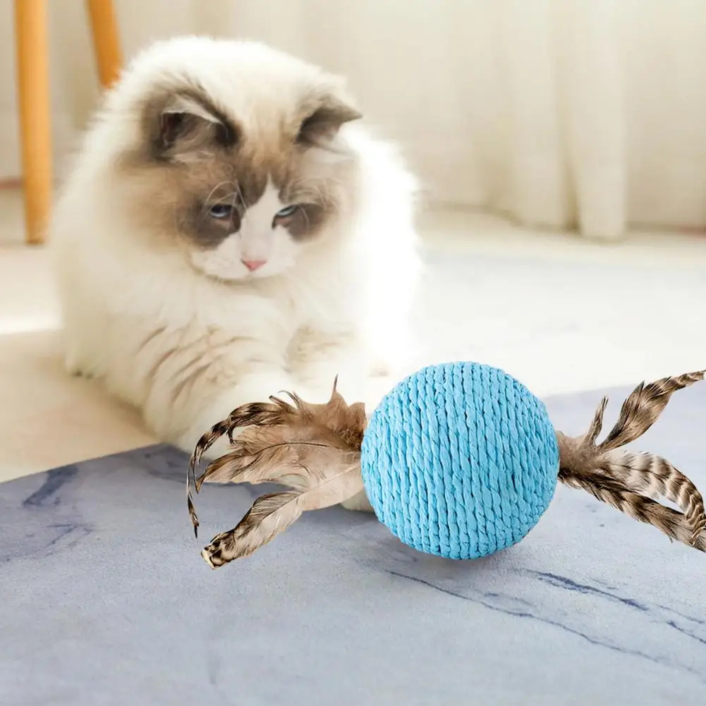 Jouet pour chat avec plumes, jouet pour chat avec plumes, boule à gratter en Sisal avec plume pour dents de chaton, Anti-morsure pour ludique