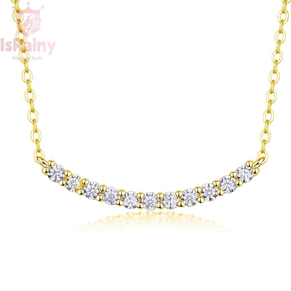 

IsRainy 18K Yellow Gold Plated 925 Silver Round Cut Moissanite Diamond Pendant Necklaces Anniversary For Women Men Fine Jewelry