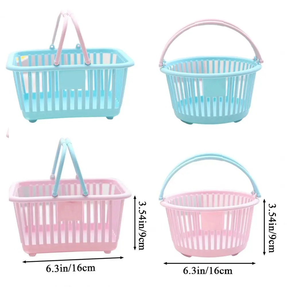 Round Macaron Plastic Storage Basket Square Reusable Cartoon Cute Little Basket with Handle Folding Handle