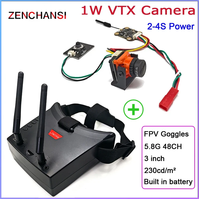 5.8G 48CH Dual Antennas FPV Goggles Monitor Video Glasses Headset HD with 1000mW adjustable Transmitter and CMOS 1500TVL camera