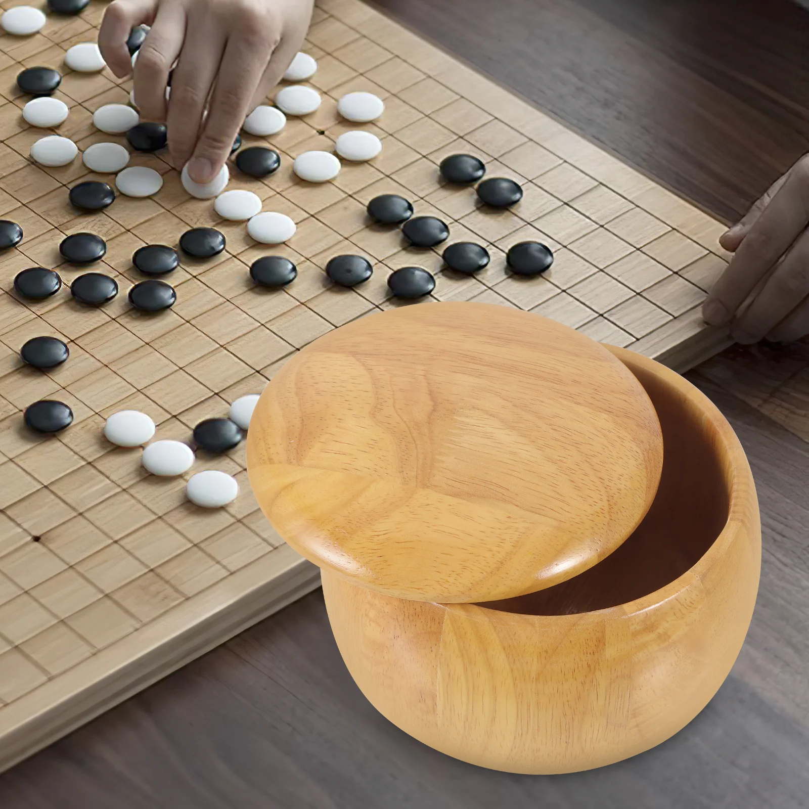 

2pcs Wooden Go Container Solid Wood Storage Canister For Black White Chess Stones Lidded Box Pieces Holder Wood Chess