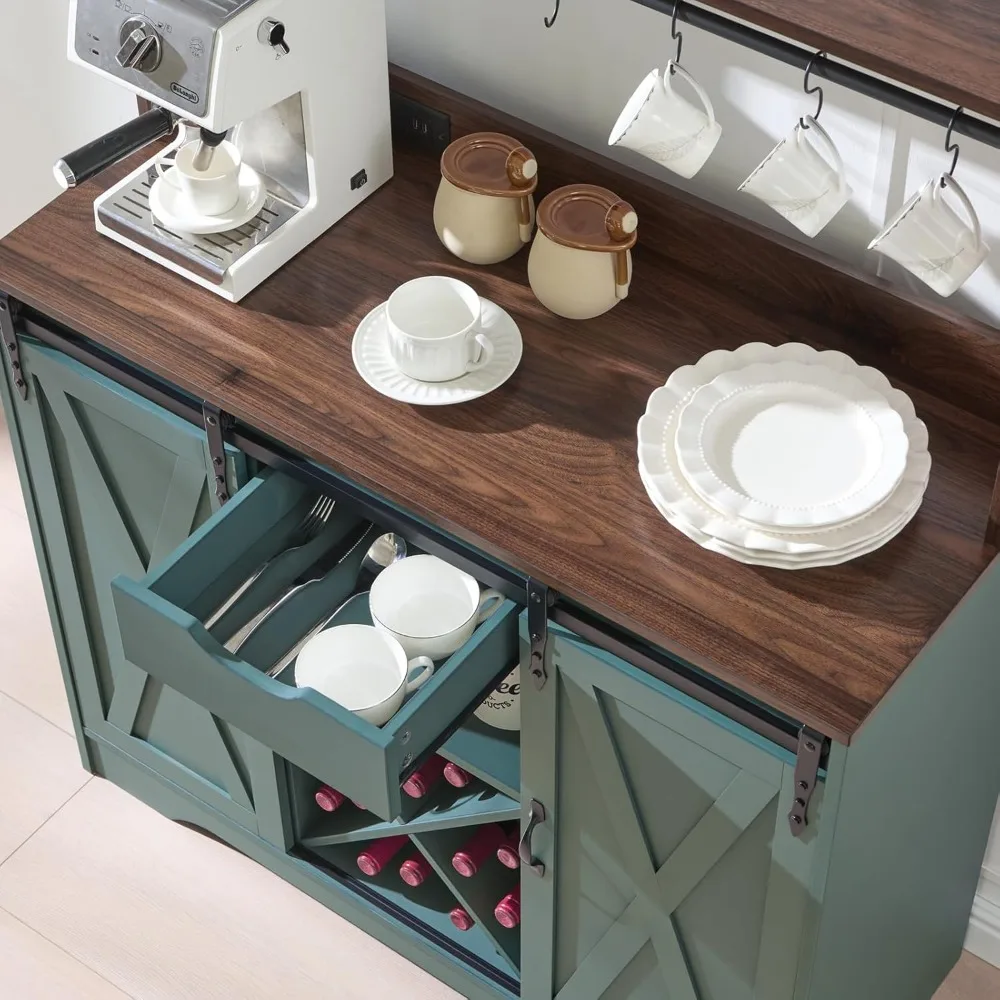 Armadietto da bar con stazione di ricarica e porte USB, porta scorrevole per fienile, credenza da cucina 43 Buffet St