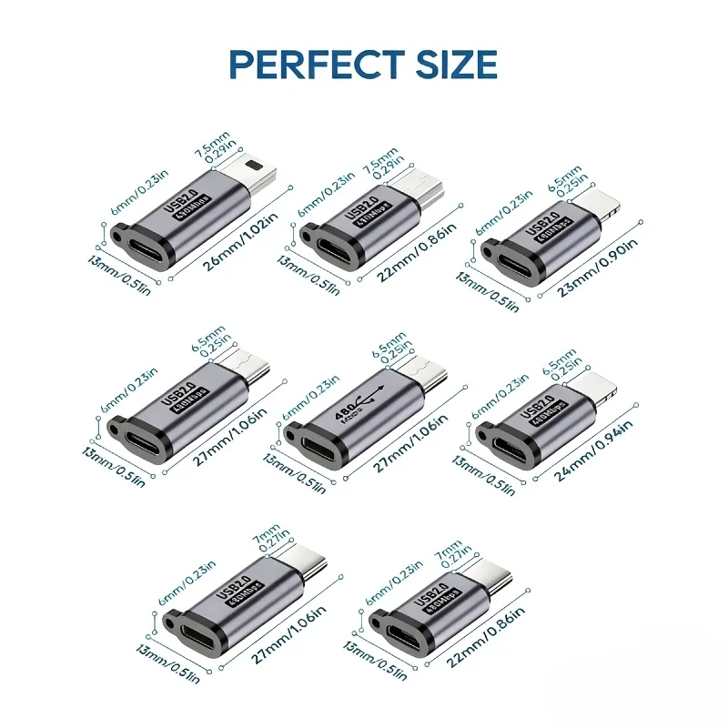 Micro USB Type C Female To Mini USB Type-C Micro USB Male Charging Adapter For Phone Tablet Camera Charger Aluminum Converter