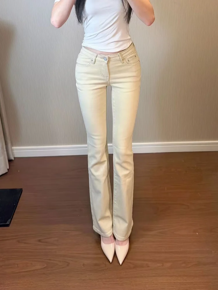 

Джинсы женские хаки с высокой талией, эластичные, утягивающие, осенние, новые, модные, универсальные, слегка расклешенные, длинные, из денима Cleanfit