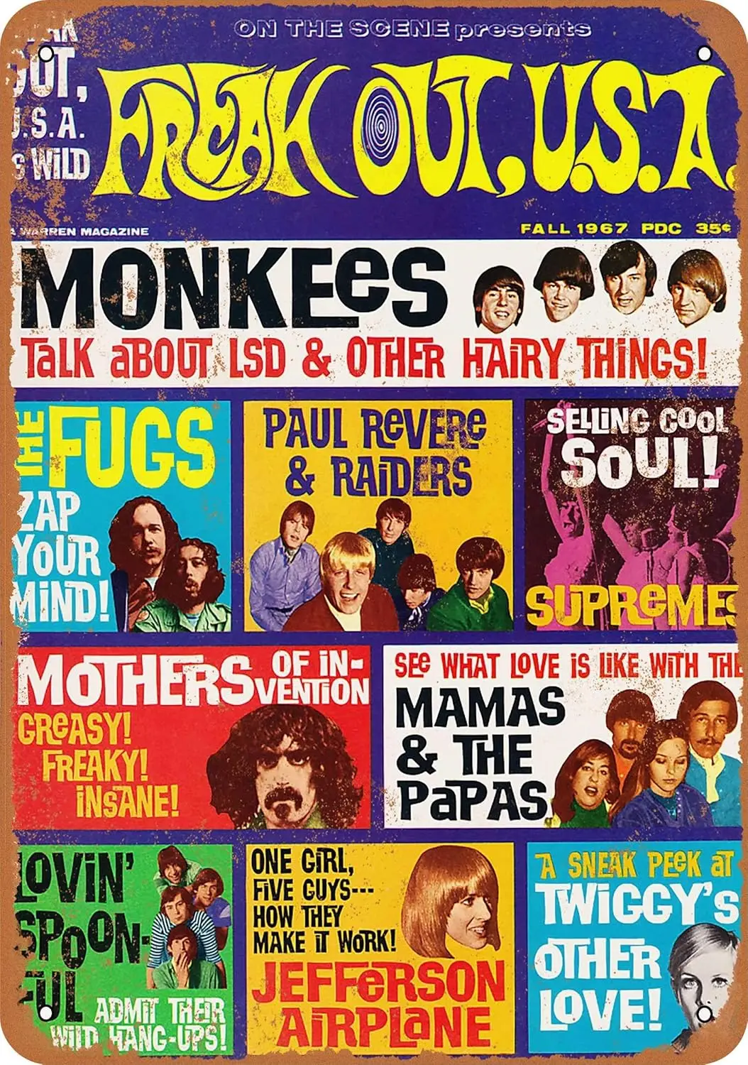 12 x 8 inches Metal Vintage Funny Tin Sign 1967 Freak Out Magazine Monkees ALI sign