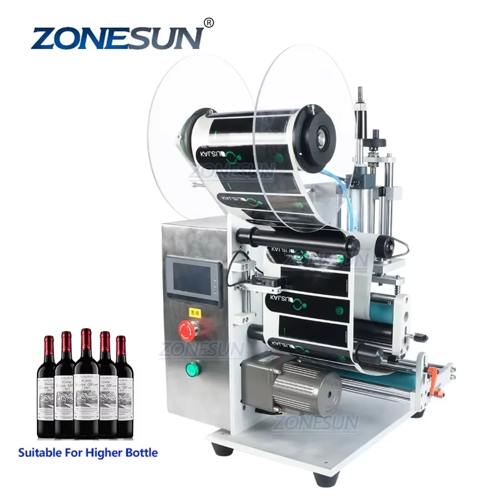 ZONESUN ZS-TB100SW Semi Automatic Desktop Round Bottle Sticker Labeling Machine Applicator for Small Business Packaging