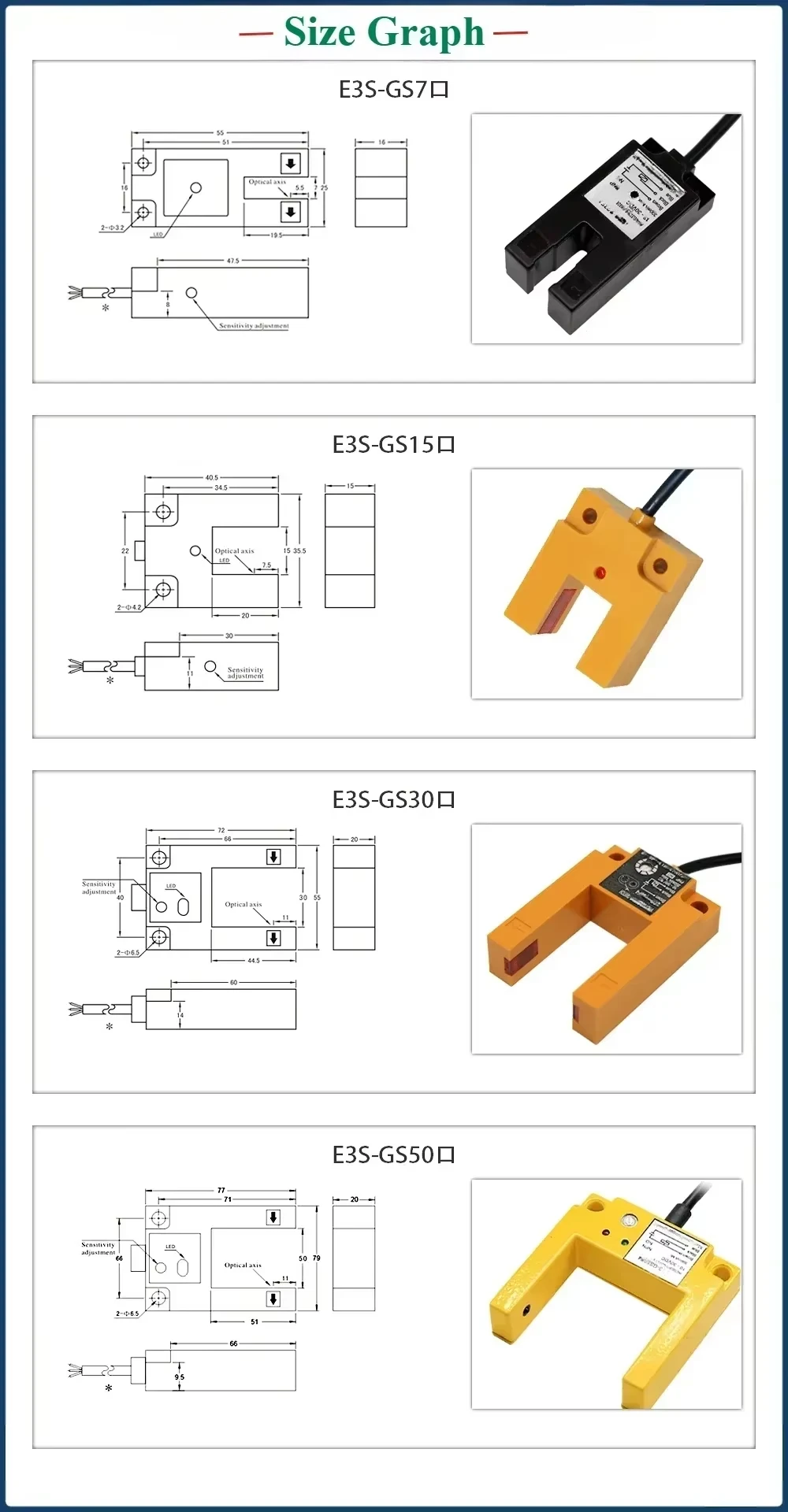Infrared U-Slot Photoelectric Sensor E3S-GS30/E3S-GS15/E3S-GS7 DC 12-24V Proximity Switches Three-Wire NPN PNP Detection