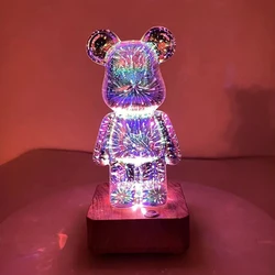 LED 3D Bear Firework Night Light USB Projector Lamp Color Changeable Ambient Lamp Suitable for Children Room Bedroom Decoration