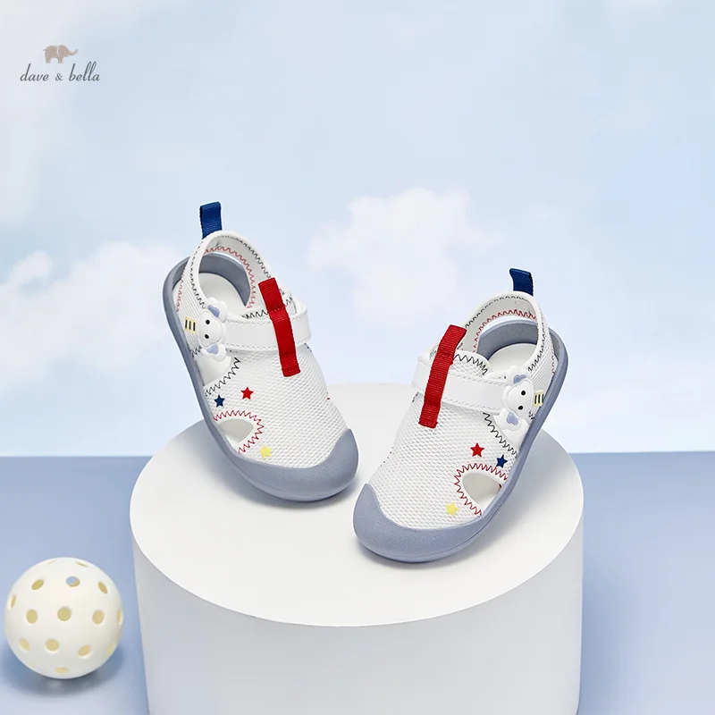 Dave Bella Summer Kids Outdoor Elephant Breathable Flat Mesh Shoes Boys and Girls Rubber Sole White Sandals DB2240378