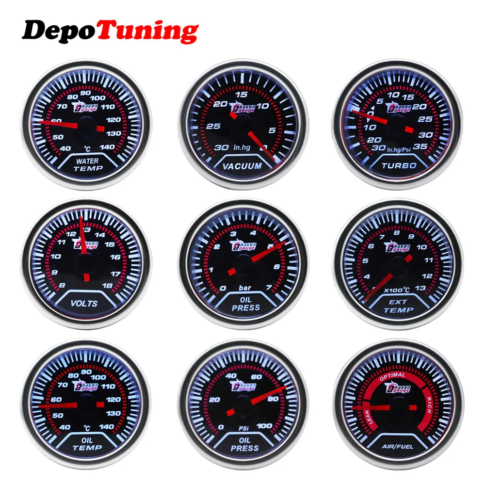 

DepoTuning Boost/Water Temp/Oil Temp/Oil Press/Volts/Tachometer/Air Fuel Ratio/EGT Gauge 52mm Analog led White Case+ Gauge Pod
