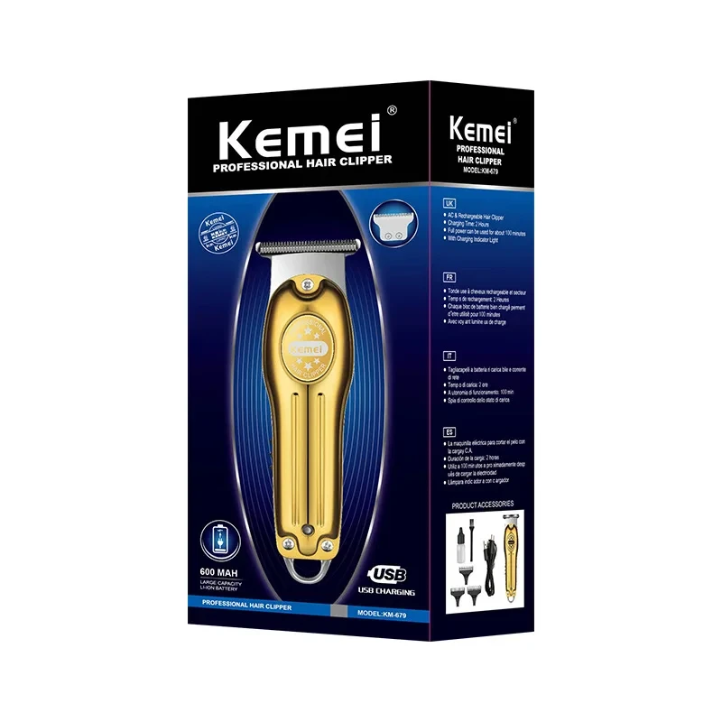 Großhandel Elektrische Gold Silber Farbe Haar Trimmer Kemei KM-679 USB Lade Mini LCD Licht Carving Schere Haar Clipper