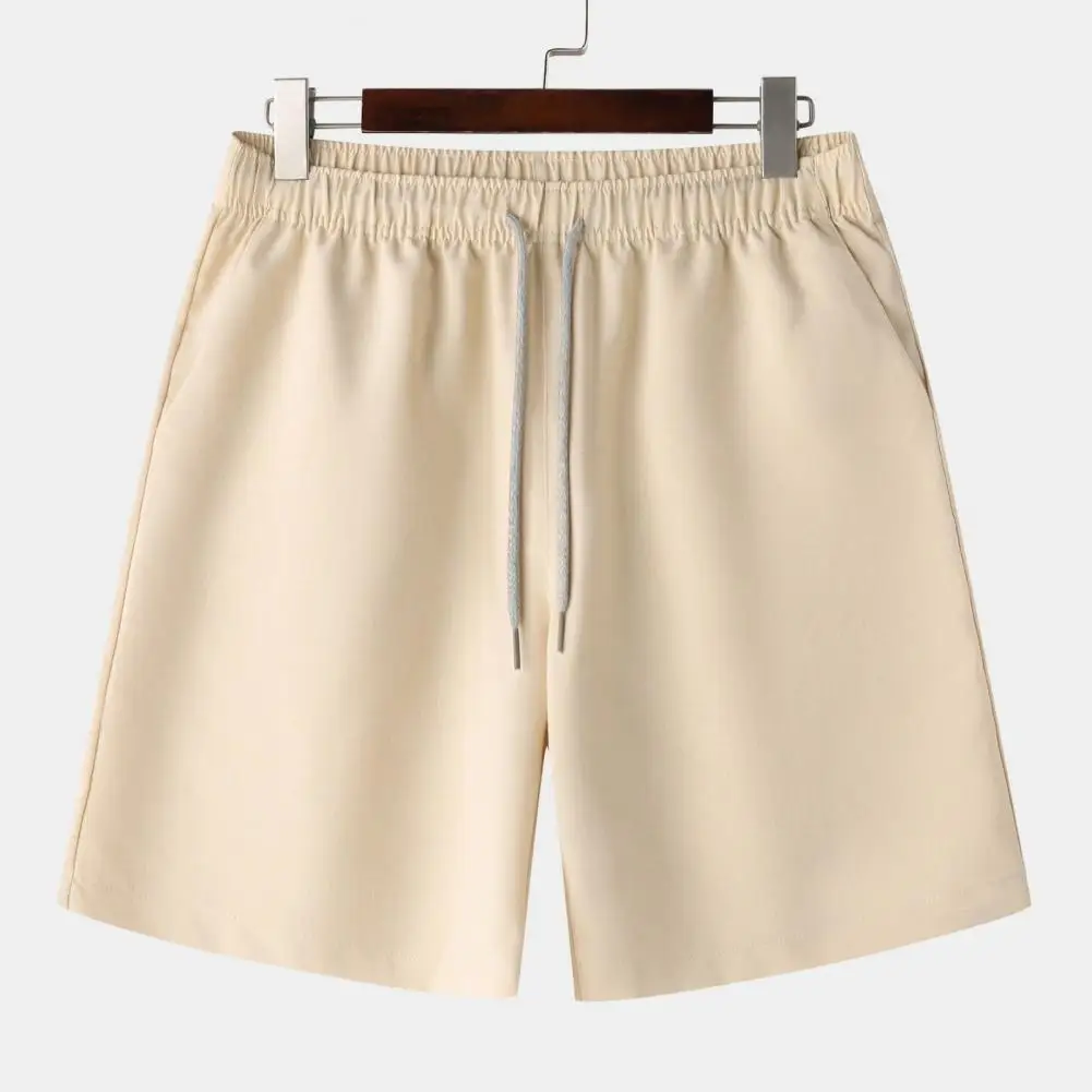 Shorts atlético de cordão masculino com bolsos, cintura elástica confortável, shorts de praia, casual esportivo de verão, sólido