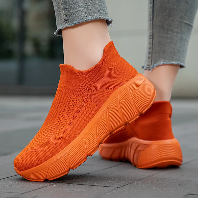 

Fashion Orange Casual Sneakers Men Women Breathable Socks Running Shoes Comfort Light Men Walking Shoes Womens Platfrom Trainers