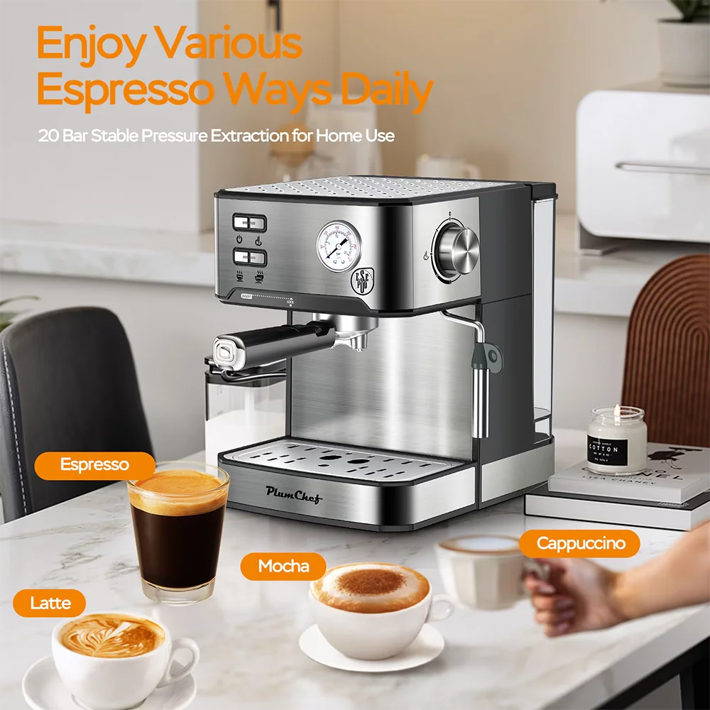 20 Bar Professional Espresso Machine, Single & Double Shot, ESE Pod Compatible, Removable Water Tank for Cappuccino, Latte