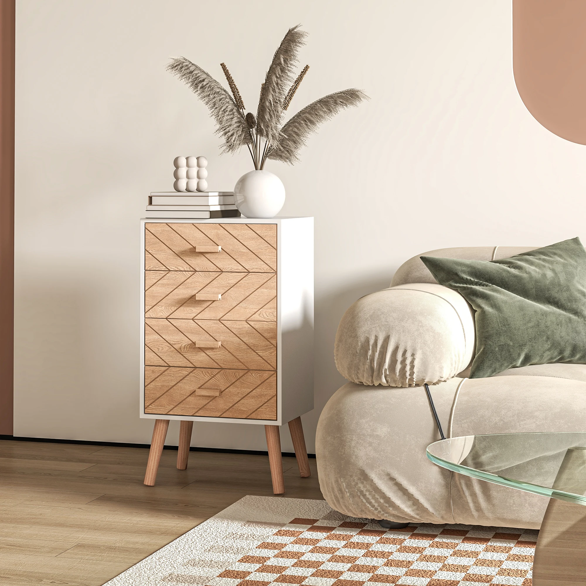 HOMCOM Mesita de Noche Madera Cajonera Comoda Rústica Mesilla Mueble Dormitorio