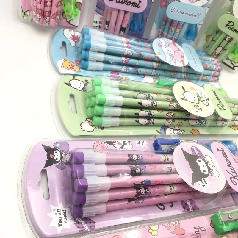 Sanrio Lápis De Madeira com Borracha, My Melody Lápis, Lápis Kuromi Cinnamoroll, Papelaria Infantil, Material Escolar, Atacado, Kawaii, 24 Pcs, 48Pcs