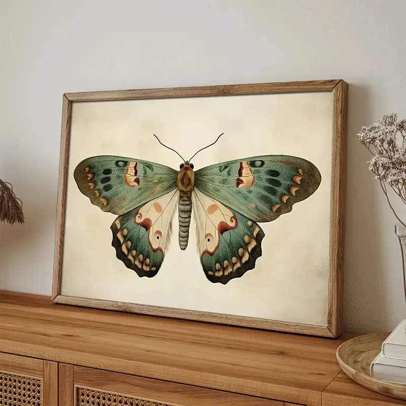 

1pcs Bohemian-style Sage Green Retro Butterfly Canvas Poster Print for Modern Living Rooms, Bedrooms and Home Decoration
