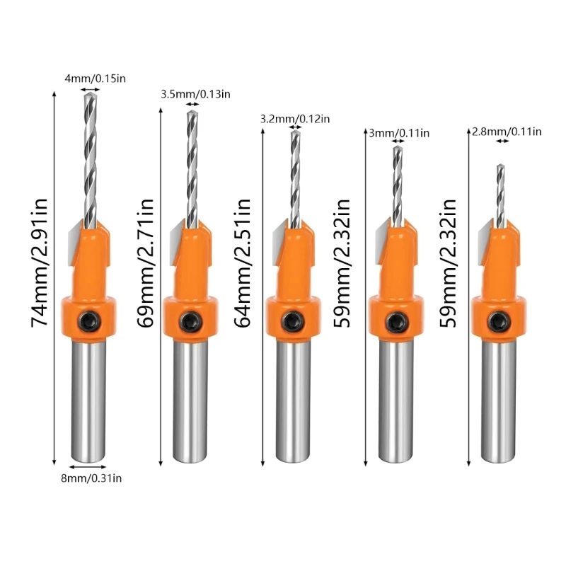 Countersink Drill Bit 5Pcs Countersink Drill Bit Set with 5 Different Sizes Dropship