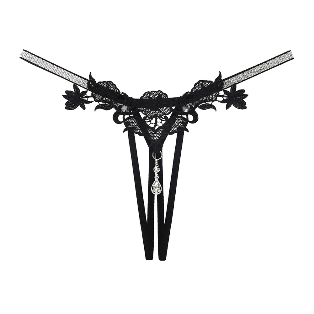 ملابس داخلية مثيرة بأحجار الراين المتلألئة للنساء سراويل داخلية مثيرة مطرزة بالدانتيل المجوف بخيوط على شكل حرف G سراويل داخلية نسائية غريبة منخفضة الخصر