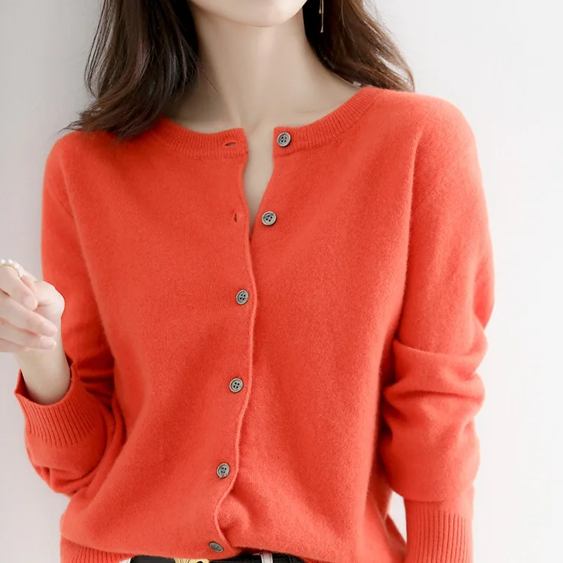 

2024 autumn winter Women's Clothing Sweaters Cardigan new Korean round neck single breasted knitted sweater camel coat Jumpers