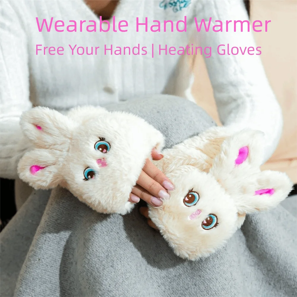 Dual-sided Heating Rechargeable Heated Gloves No Glove Removal Rapid Heating Up Cartoon Plush Hand Warmer