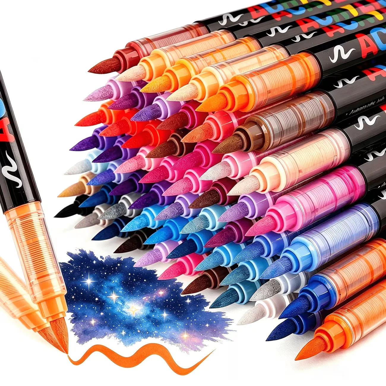 Flysea 12/24/36/48/60/72 Colors Acrylic Paint Markers, Direct Liquid Soft Brush Tip Paint Pens, Water-Based Acrylic Markers for Rock Painting, Wood, Glass, Ceramic, Canvas, Fabric & DIY Crafts