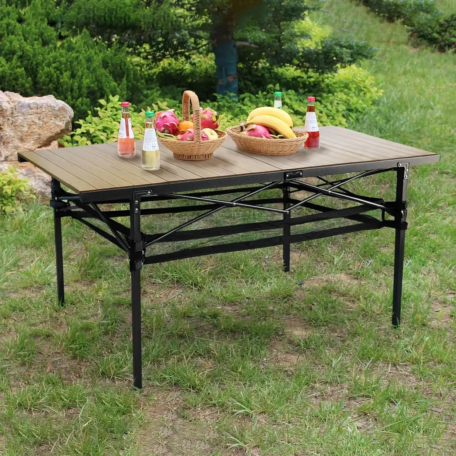 Large Folding Camping Table Aluminum with Storage  Roll Up Tall Outdoor Portable Table Lightweight Picnic BBQ Backyard Beach