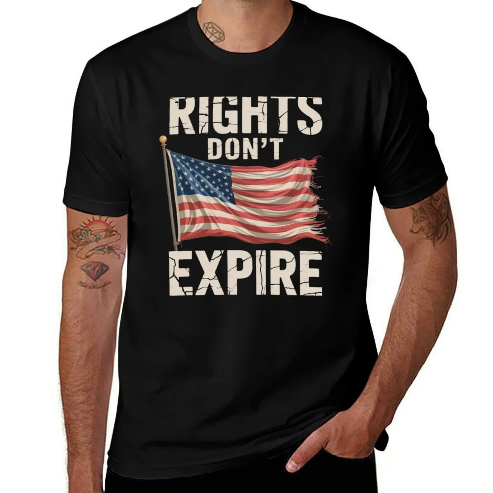 

Rights Dont Expire American Flag USA Flag Graphic Tee And Patriotic Unisex Distressed Flag Design Liberty T-Shirt