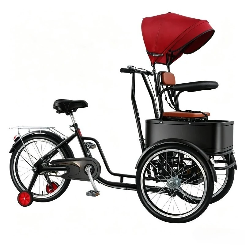 Human‑Powered Pedal Tricycle, 3 Wheel Senior Shopping Cart Hand‑Operated Scooter for Adults Outdoor Travel