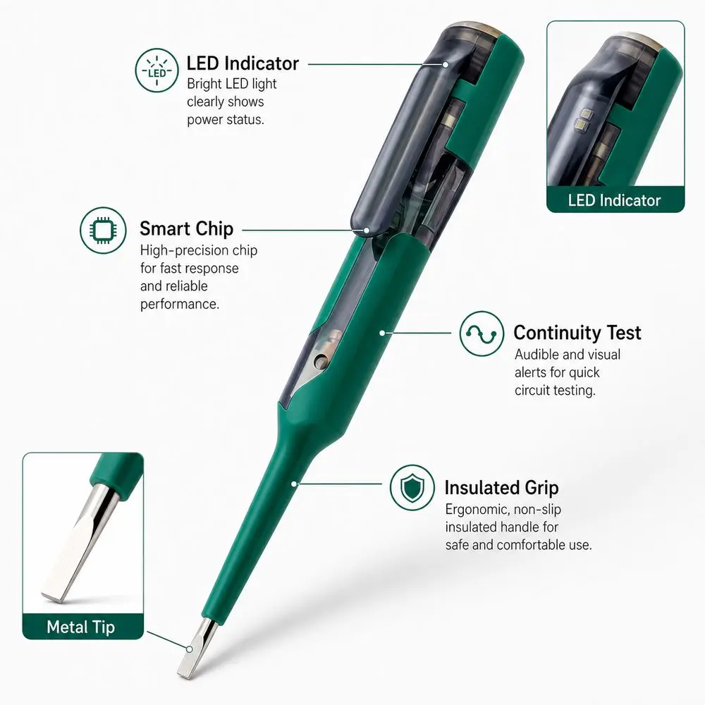 LED Indicator Voltage Tester Pen Continuity Detection Live Wire Check Circuit Tester Pen Insulated Handle Smart Chip Test Pencil
