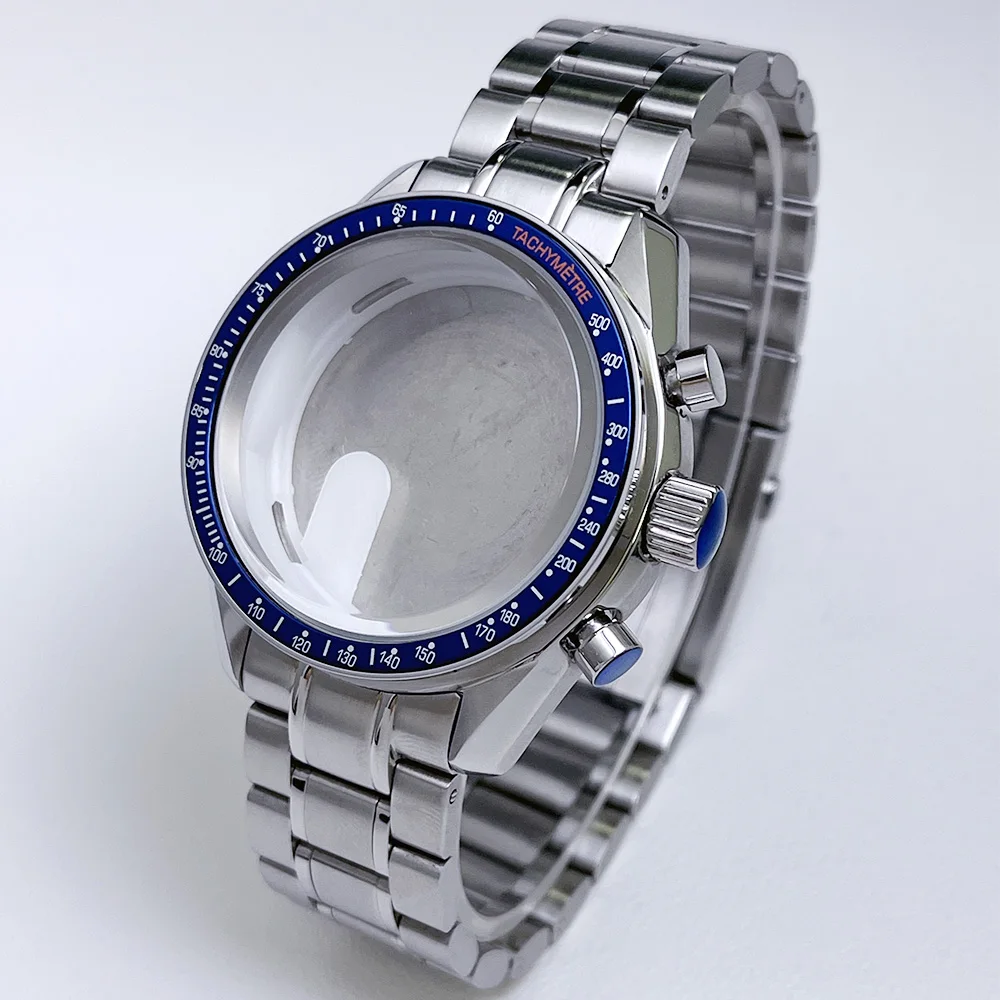 Das 39,7mm VK63 Uhrengehäuse ist Silber-Weiß und Blau-Schwarz, mit silberbeschichtetem Glas und VK63 Quarz-Chronograph-Armband. – Detail 8