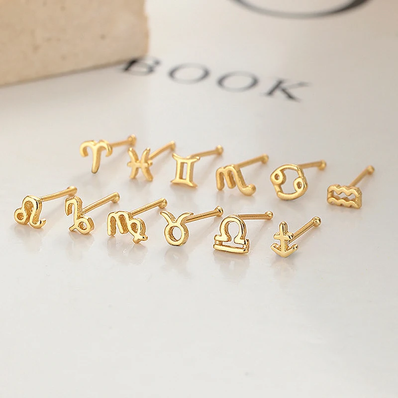 12 Constellation Stud Earrings for Women Zodiac Sign Astrology Jewelry Leo Aries Scorpio Ear Cartilage Stud Female Birthday Gift