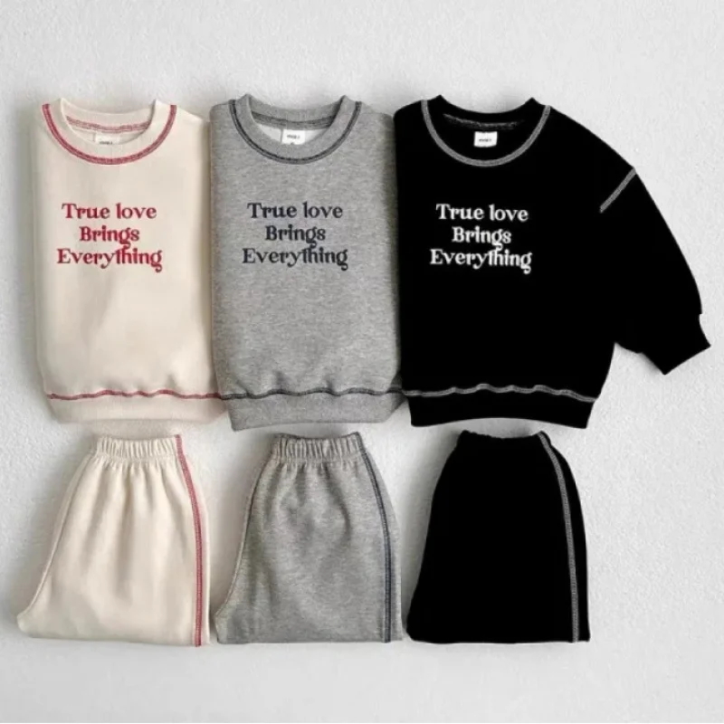 Conjunto de sudadera informal holgada con estampado de letras para primavera y otoño para niños, conjunto de pantalones para correr, ropa deportiva de 2 uds para niños y niñas