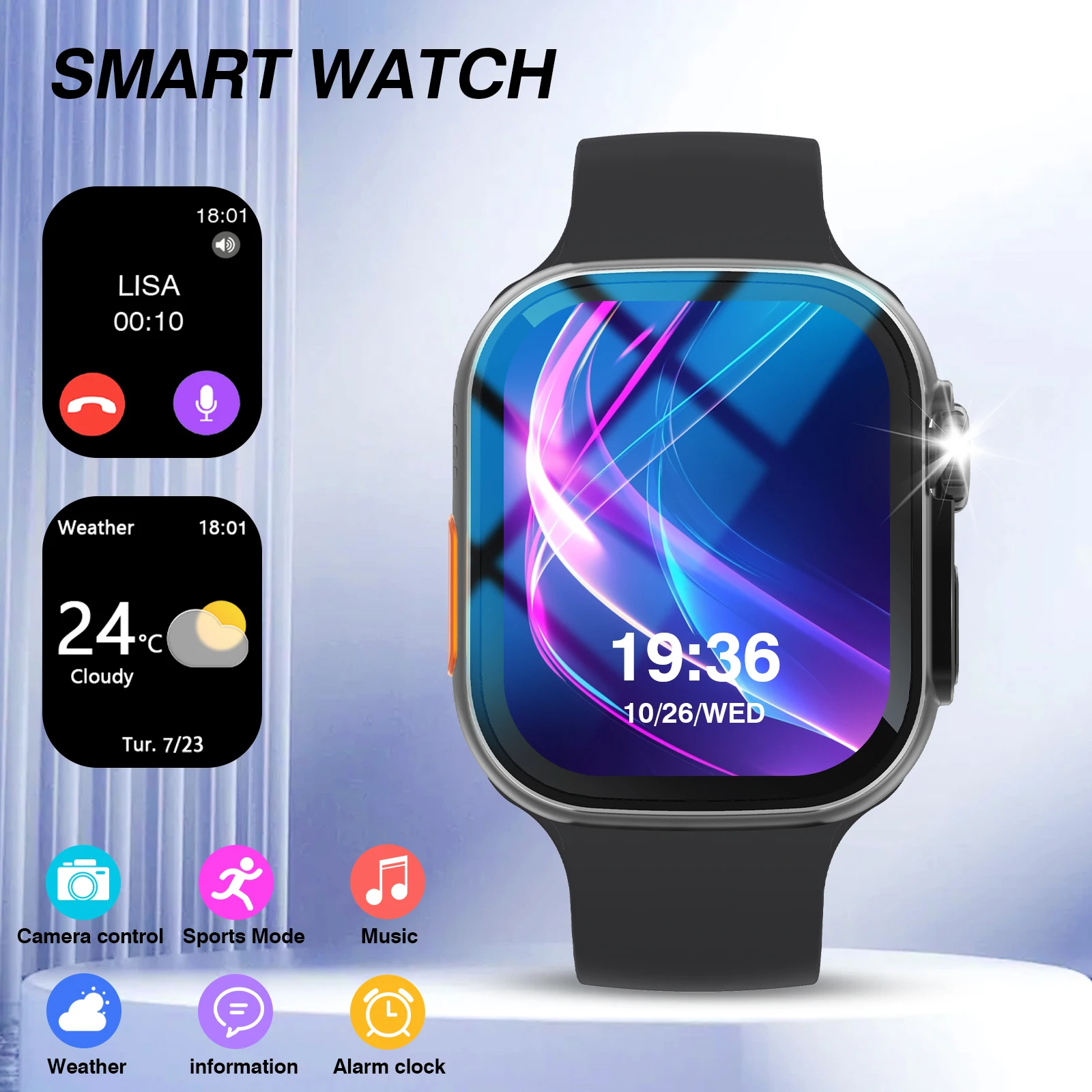 Smart Watch with Call Function, Weather Display, Camera Control, Sports Mode, Music Controls & Alarm Clock for Daily Use