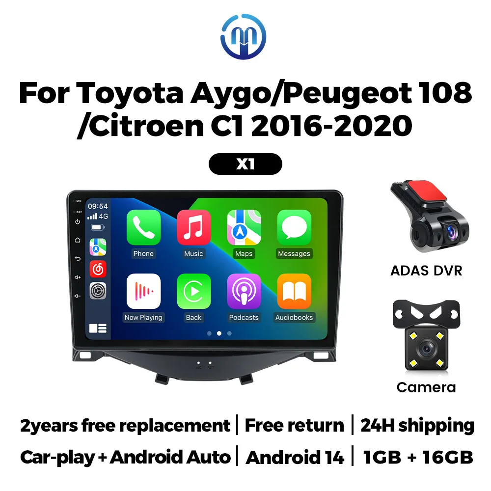 MEKEDE Draadloze CarPlay Android Scherm Autoradio voor Toyota Aygo Peugeot 108 Citroen C1 2016-2020 Autoradio Auto multimedia Speler