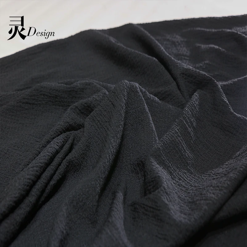 Retro Cotton Linen Fabric Black Double-sided Pleated Dress Scarf DIY Clothing Designer Cloth Sewing Material By The Meter