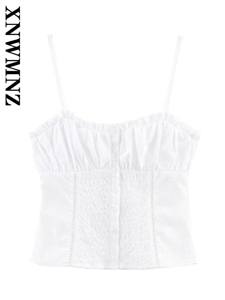 

XNWMNZ 2025 Summer New Woman club Party Shoulder Backless Slip Top Simple Female White Sleeveless thin shoulder strap Sexy mini