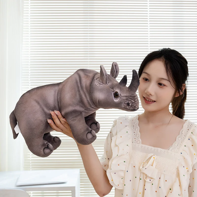 Simulation Cute Realistic Rhinoceros Plush Toys Soft Stuffed Animal Kawaii Rhino Doll Baby Sleeping Pillow for Kids Gifts Decor