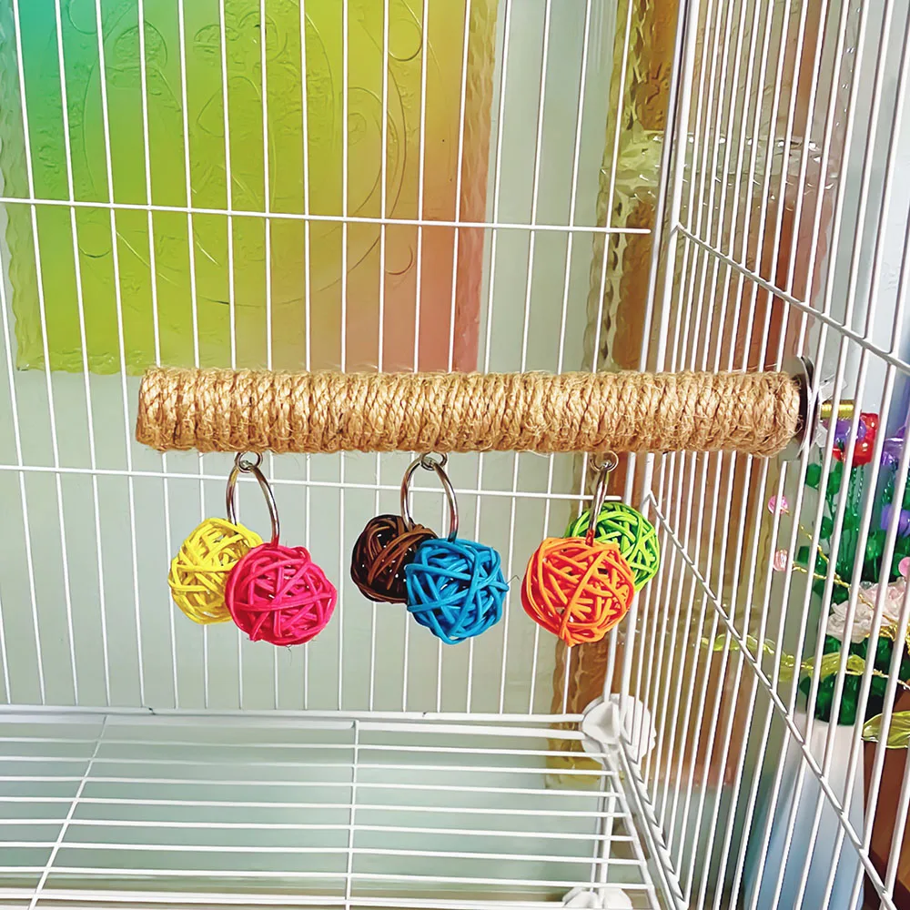 Parrot Stand Pole Vine Ball Bird Cage Toy Small Medium Size Jute Rope Stand Pole for Pet Birds