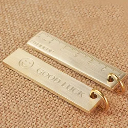 1pc Thickened Miniature 2.36inch Pure Brass Metal Ruler With Keychain And Number Plate Pendant Happy Face Design