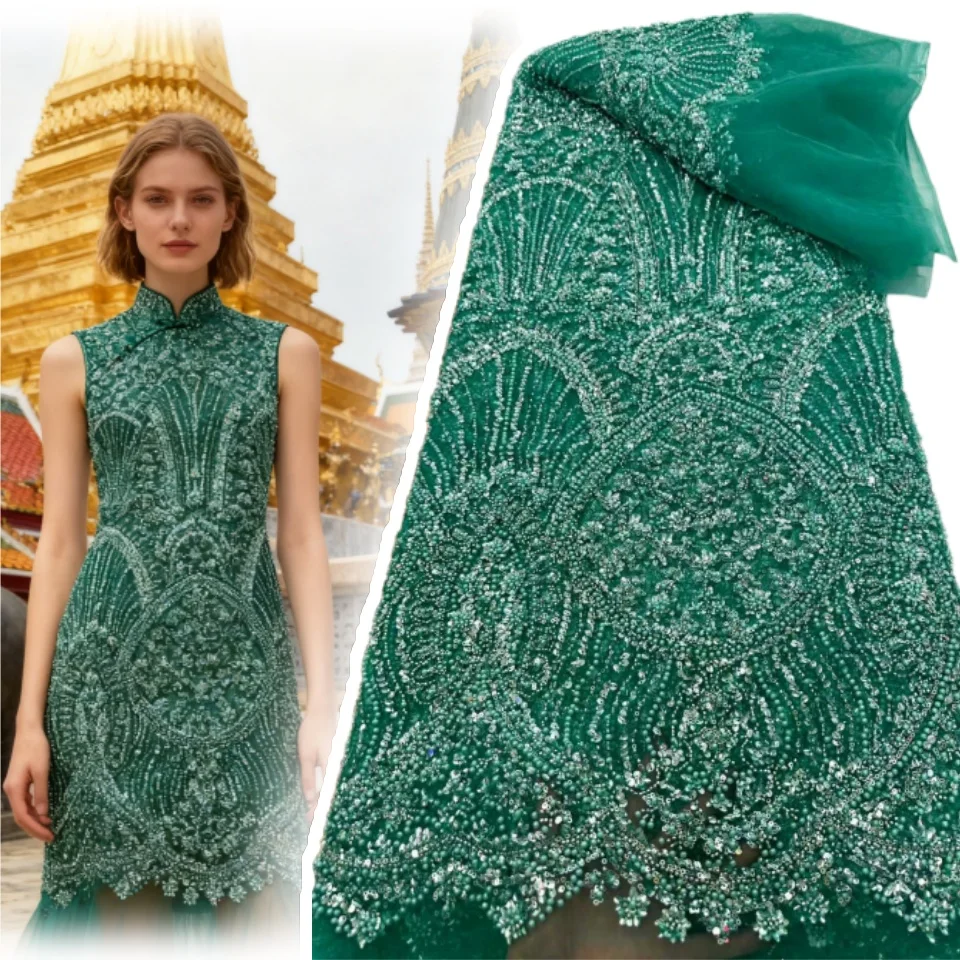 

Роскошная африканская кружевная ткань с ручным бисером, 2026, высококачественная нигерийская тюль с блестками, кружевная ткань, свадебное платье, 5 ярдов, 1898