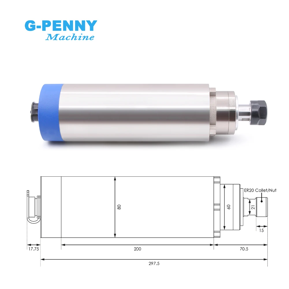 G-PENNY maszyna frezowanie CNC silnik wrzeciona 2.2 kw ER20 220v chłodzony powietrzem silnik wrzeciona 2.2kw 80mm chłodzony powietrzem 80x224mm 4