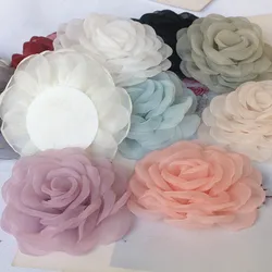 10PCS/Lot 8CM Handmade 3D Organza Chiffon Fabric Artificial Fake Rose Flower Wedding Dress Hats Headband Brooch DIY Home Decor