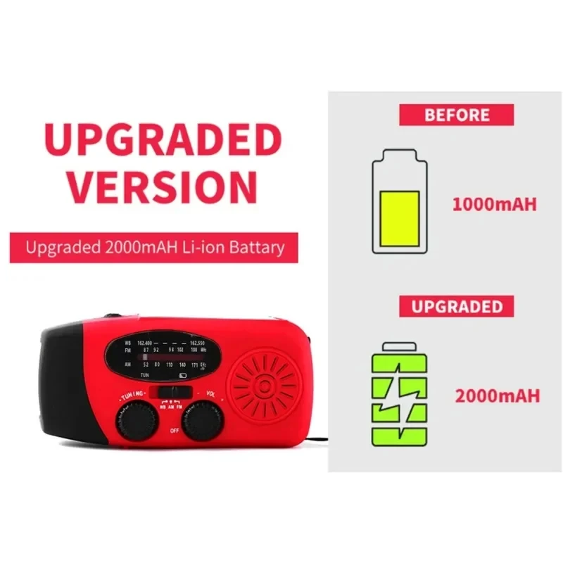 2000mah قوة البنك Usb راديو قابل لإعادة الشحن مصباح ليد جيب AM FM Noaa Noodradio الطقس المحمولة الطوارئ الشمسية كرنك اليد راديو