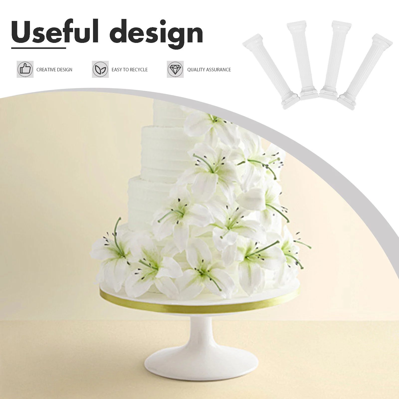

4pcs Rods Pillar Roman Column Wedding Cake Stand Pillar For Tiered Cake Stand Wedding Birthday Display Decor Pp Material